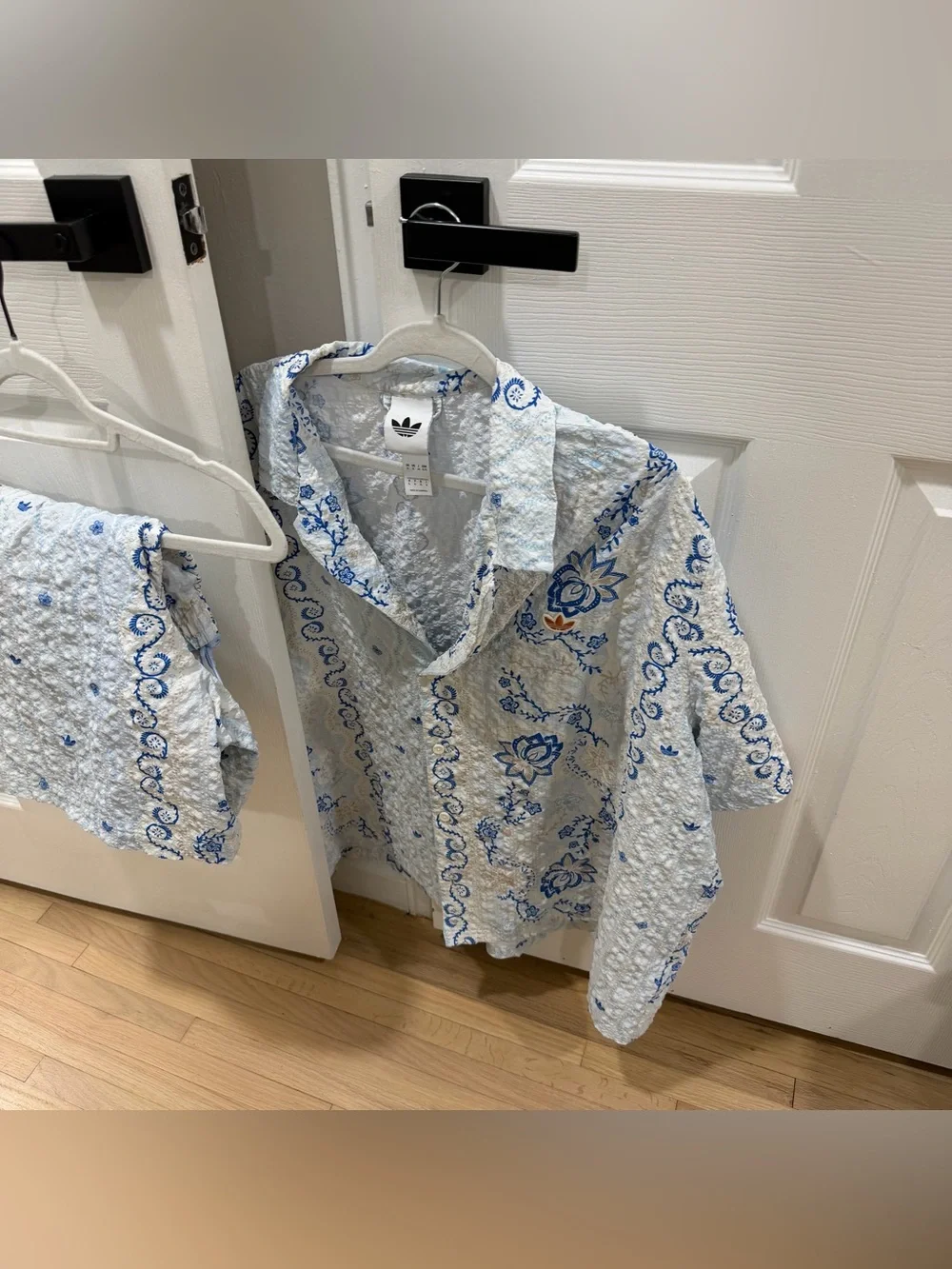 Adidas Originals Blue Set Button Down Shirt & Shorts Men Size XL